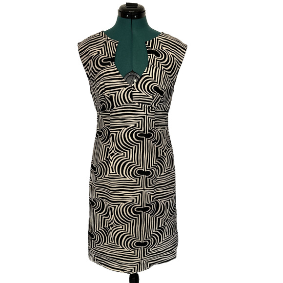 Trina Turk 100% Cotton Black/White Abstract Print Sleeveless Sheath Dress Size 6 - Picture 1 of 8